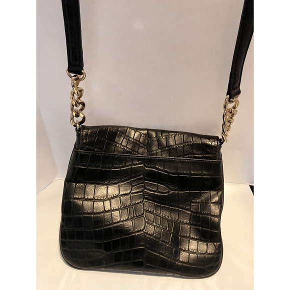 Michael Kors Vintage Black Croc Embossed Crossbody Leather Gold Hardware & Chain - Picture 2 of 6